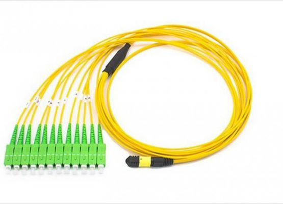 ประเทศจีน 12 Fibers MPO Sc Apc Patch Cord, ฝ่าวงล้อมสายไฟเบอร์ออปติกสีเหลืองสำหรับเครือข่ายพื้นที่จัดเก็บ ผู้ผลิต