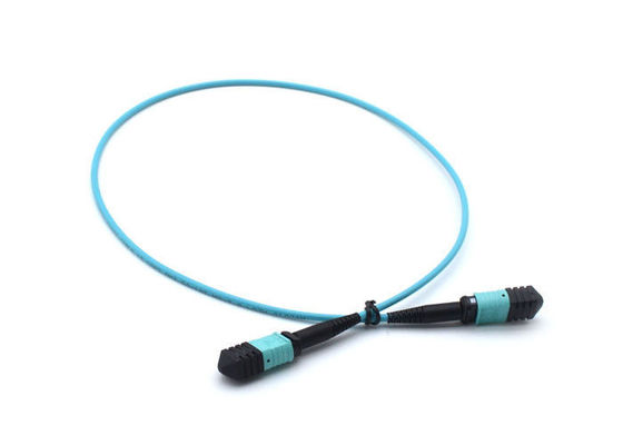 FTTH Telecom MPO Simplex Patch Cord, สายเคเบิลใยแก้วนำแสงสีฟ้า 8 Core / 12 Core APC ผู้ผลิต