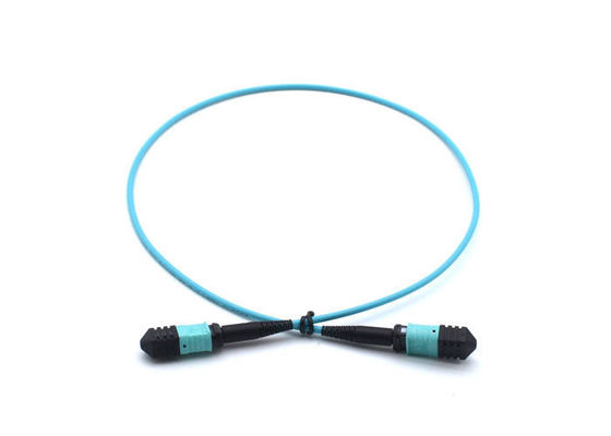 FTTH Telecom MPO Simplex Patch Cord, สายเคเบิลใยแก้วนำแสงสีฟ้า 8 Core / 12 Core APC ผู้ผลิต